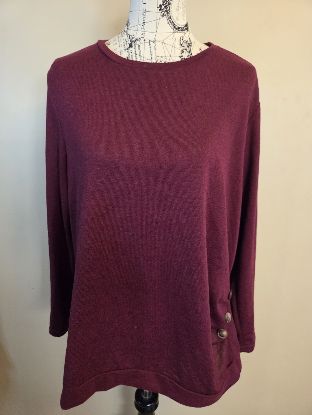 SHEIN Curve Maroon Burgundy Tunic Top 3XL Fits XL 1X Button Side Long Sleeve